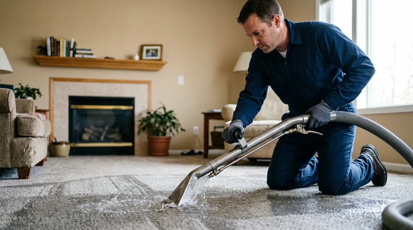 Water damage restoration technician working near Birmingham, IA